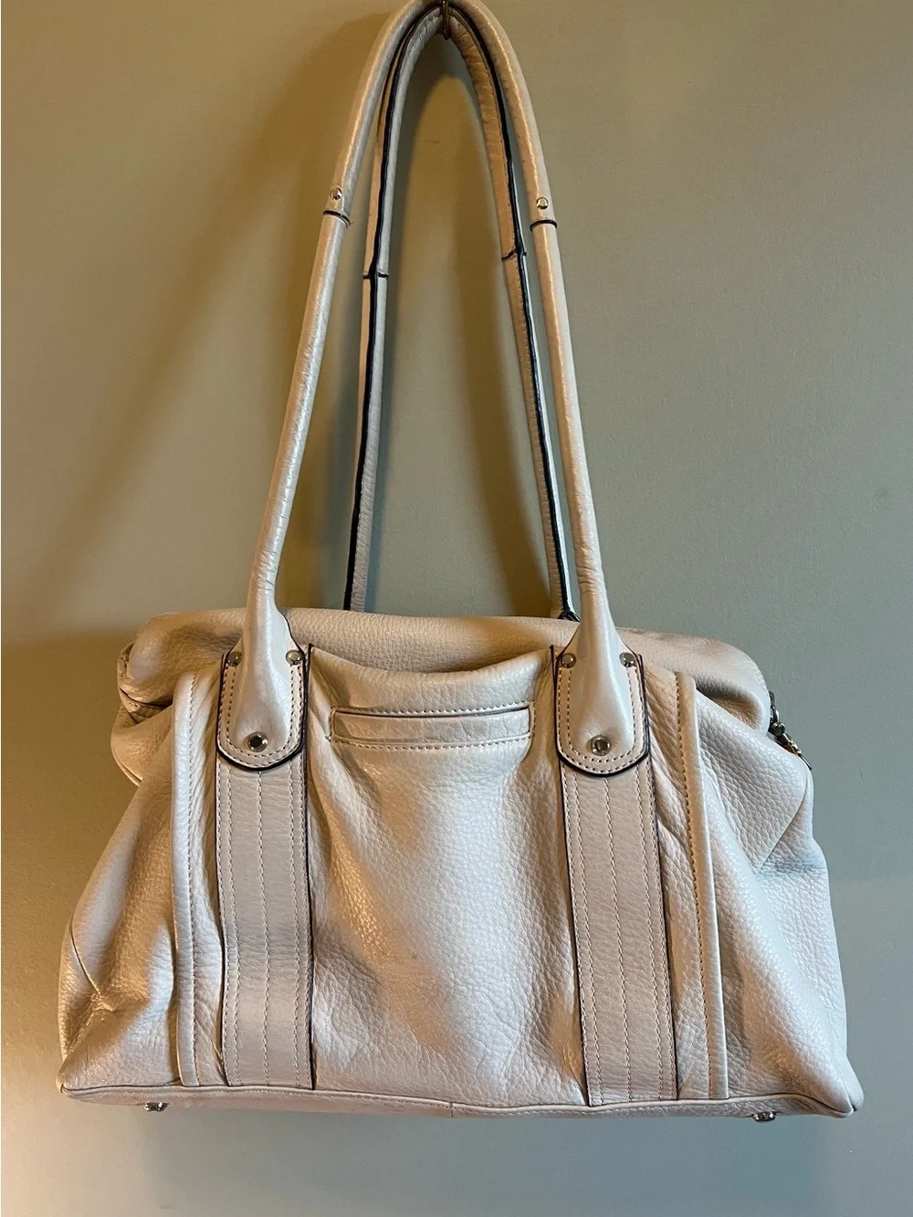 b. makowsky Cream Leather Satchel with Turn-Lock Hardware